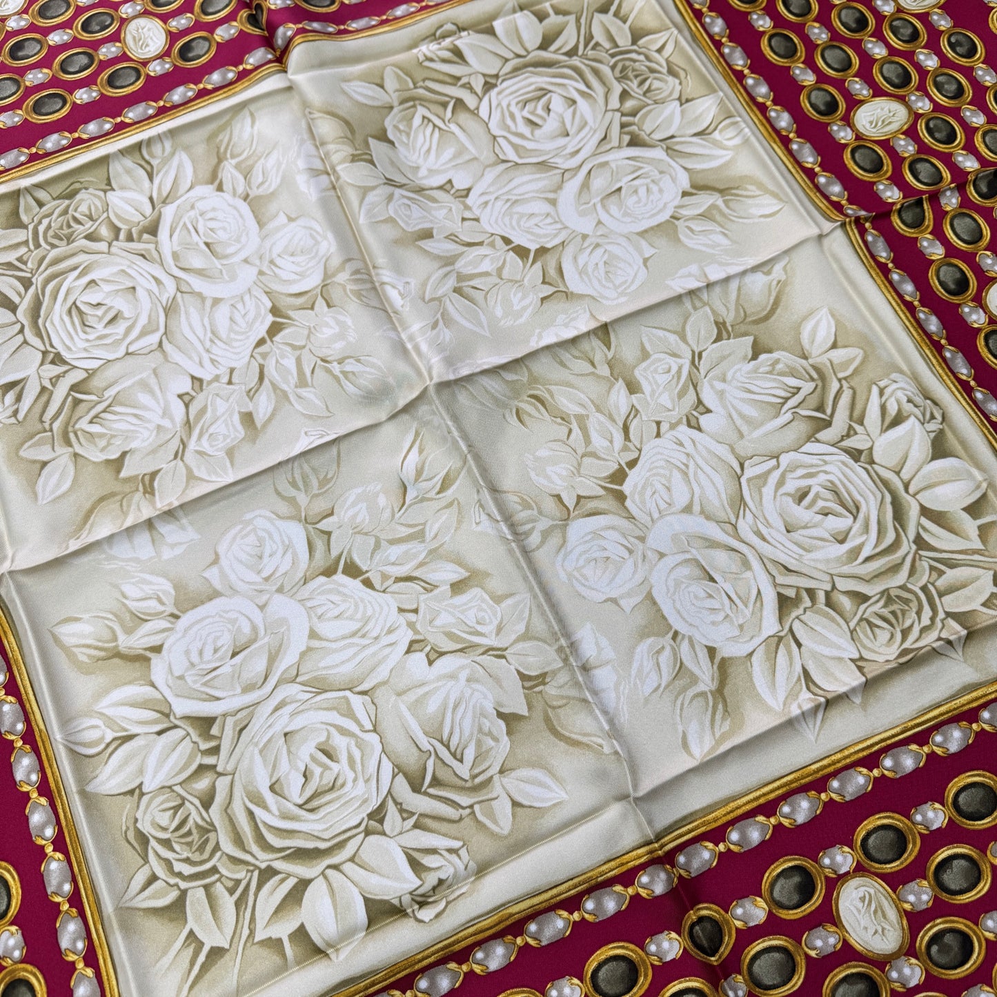 Christian Dior Vintage Jewelry Motif Silk Scarf Red Gold (Pre-Owned)