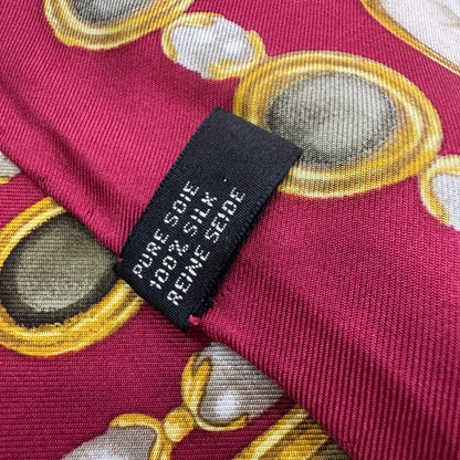 Christian Dior Vintage Jewelry Motif Silk Scarf Red Gold (Pre-Owned)