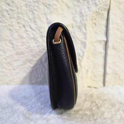 Christian Dior Vintage CD Logo Leather Flap Shoulder Bag Black Brown (Pre-Owned)