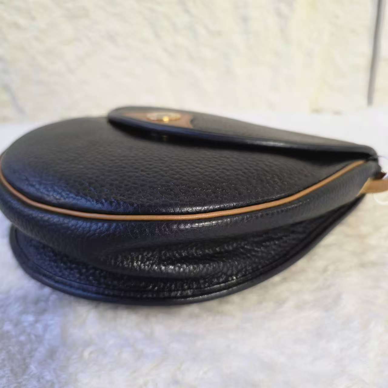 Christian Dior Vintage CD Logo Leather Flap Shoulder Bag Black Brown (Pre-Owned)