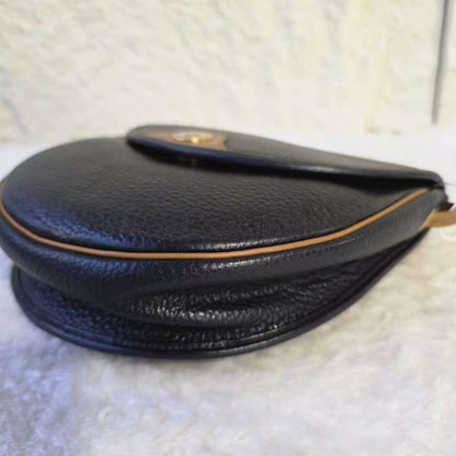 Christian Dior Vintage CD Logo Leather Flap Shoulder Bag Black Brown (Pre-Owned)