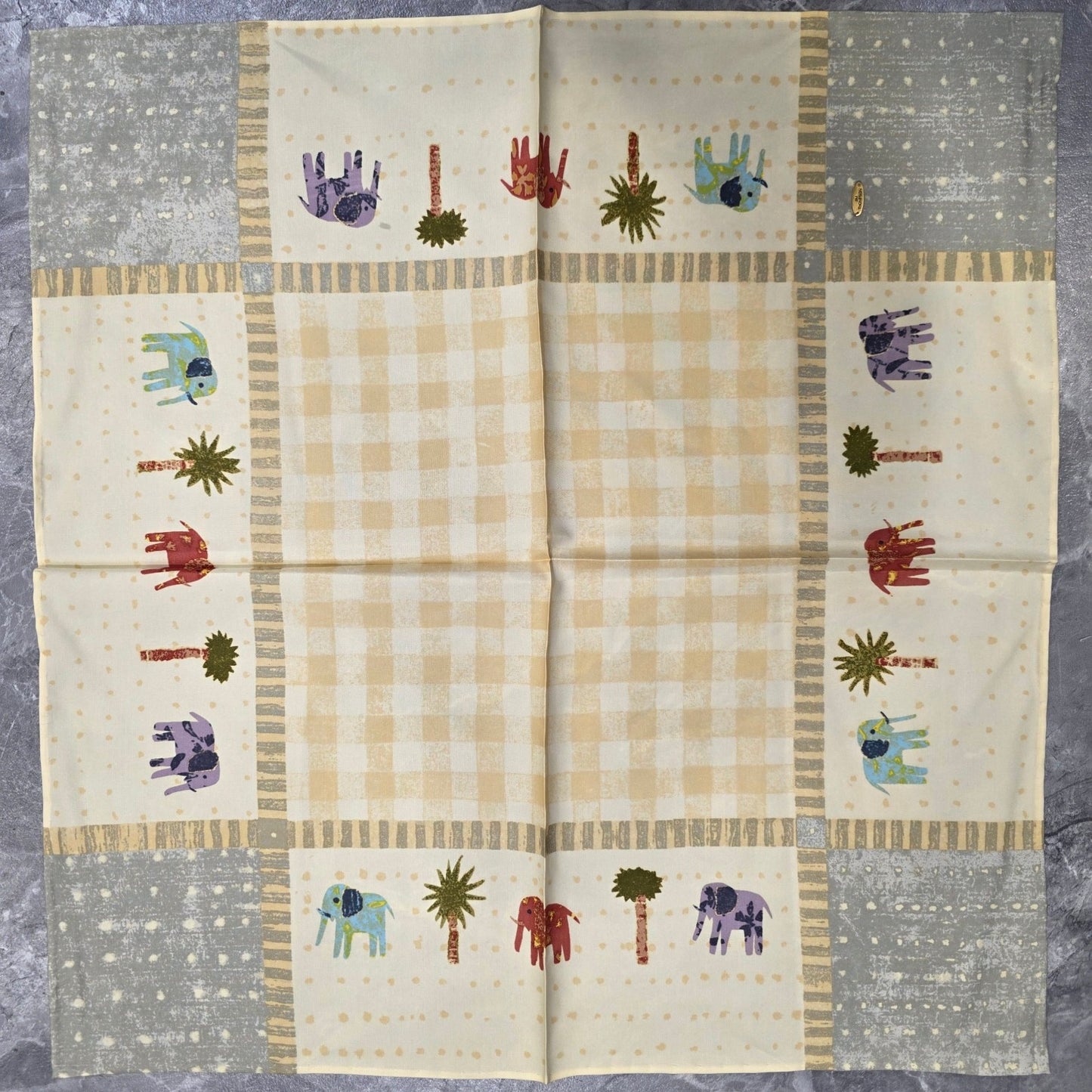 JIM THOMPSON Elephant Motif Cotton Scarf Beige Multicolor (Pre-Owned)