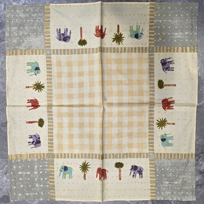 JIM THOMPSON Elephant Motif Cotton Scarf Beige Multicolor (Pre-Owned)