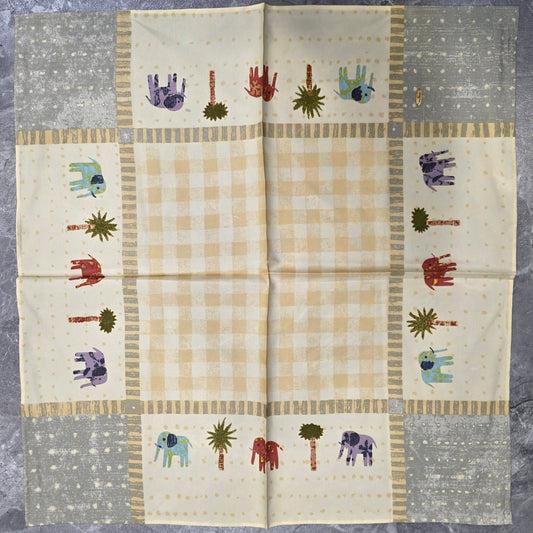 JIM THOMPSON Elephant Motif Cotton Scarf Beige Multicolor (Pre-Owned)
