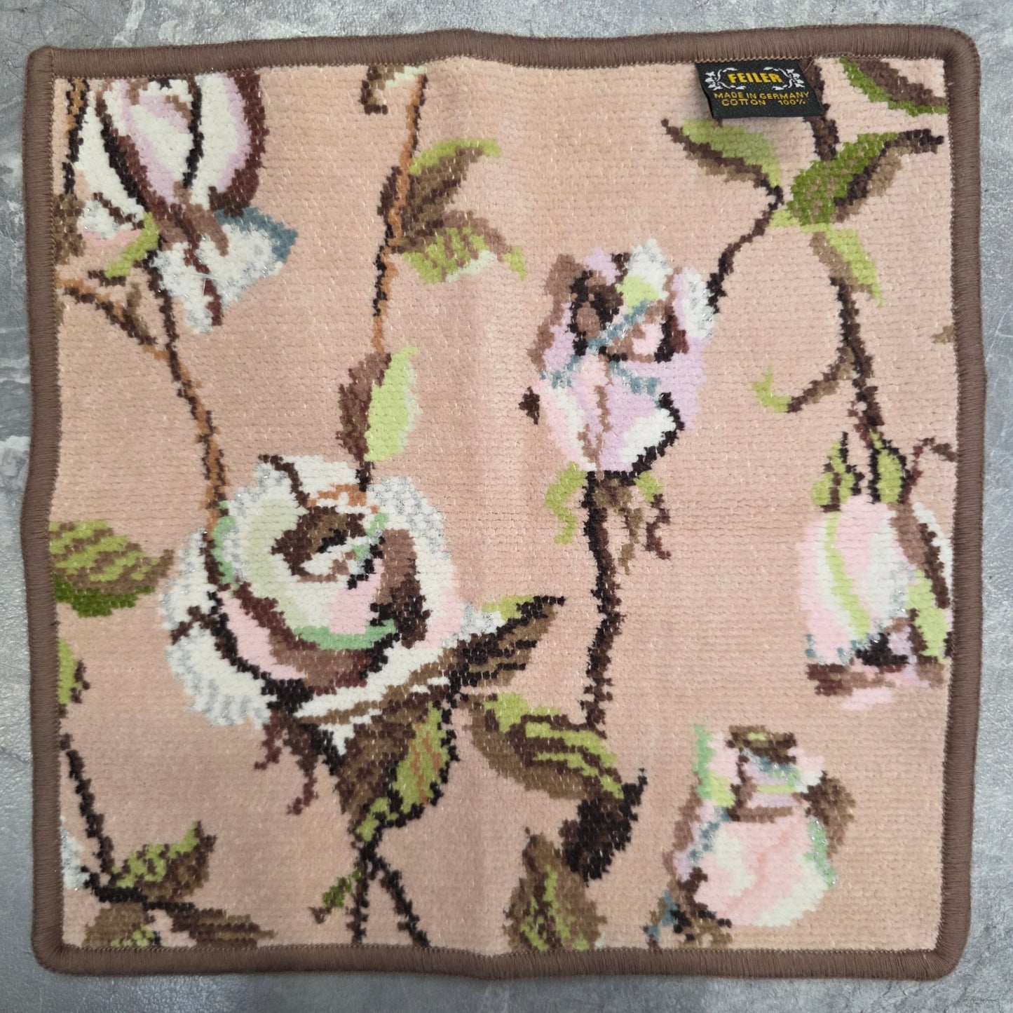 Feiler Floral Chenille Cotton Hand Towel Beige Multicolor (Pre-Owned)