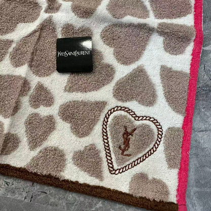 Yves Saint Laurent Heart Pattern Cotton Hand Towel Beige Brown (Pre-Owned)