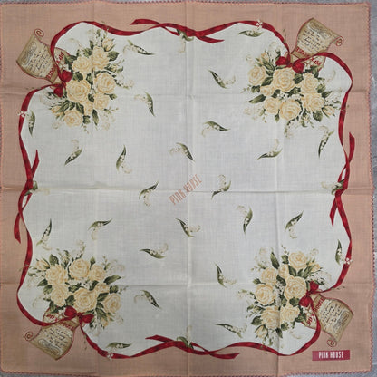 Pink House Floral Ribbon Cotton Handkerchief Pink Multicolor (Pre-Owned)