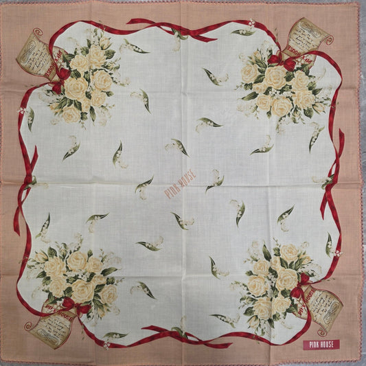 Pink House Floral Ribbon Cotton Handkerchief Pink Multicolor (Pre-Owned)