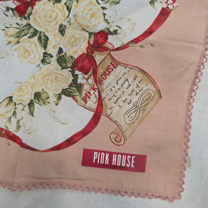 Pink House Floral Ribbon Cotton Handkerchief Pink Multicolor (Pre-Owned)