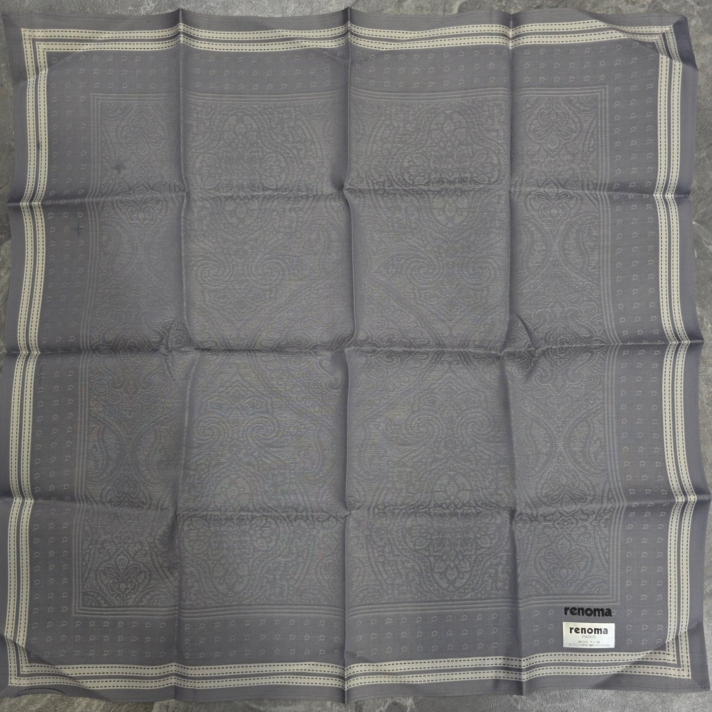Renoma Paris Paisley Pattern Cotton Handkerchief Gray (Pre-Owned)