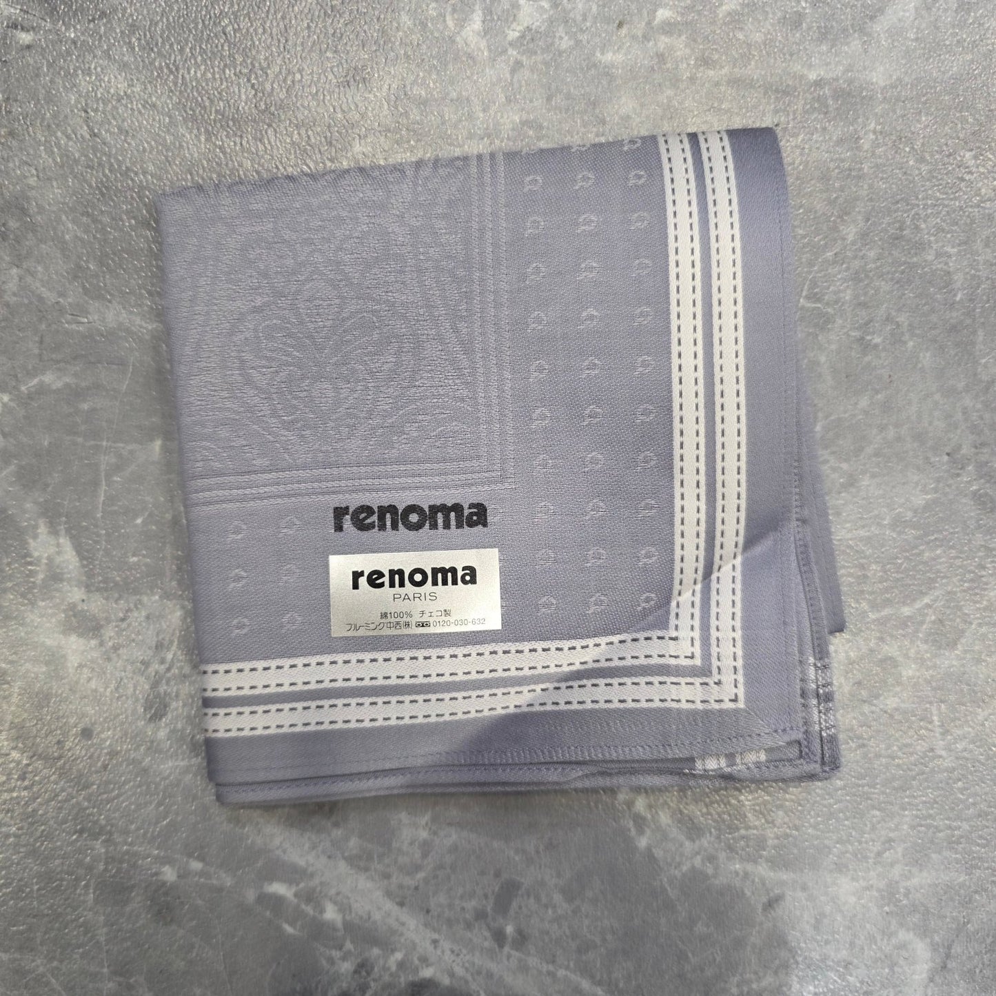 Renoma Paris Paisley Pattern Cotton Handkerchief Gray (Pre-Owned)