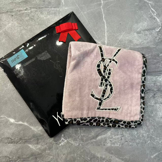 Saint Laurent YSL Logo Leopard Trim Cotton Handkerchief Pink (Pre-Owned)