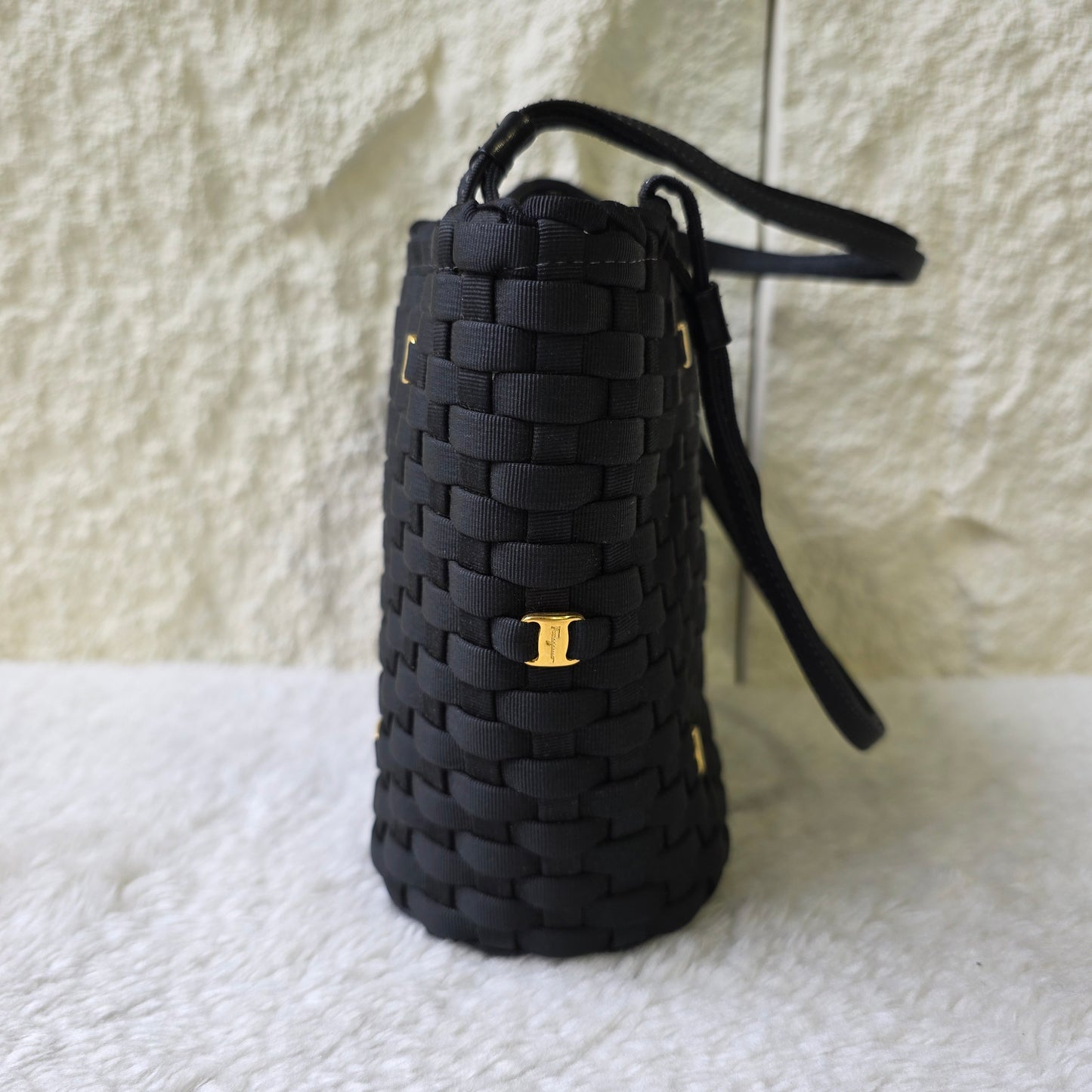 Salvatore Ferragamo Woven Nylon Tote Bag with Gancini Hardware Black (Pre-Owned)