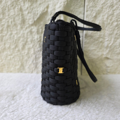 Salvatore Ferragamo Woven Nylon Tote Bag with Gancini Hardware Black (Pre-Owned)