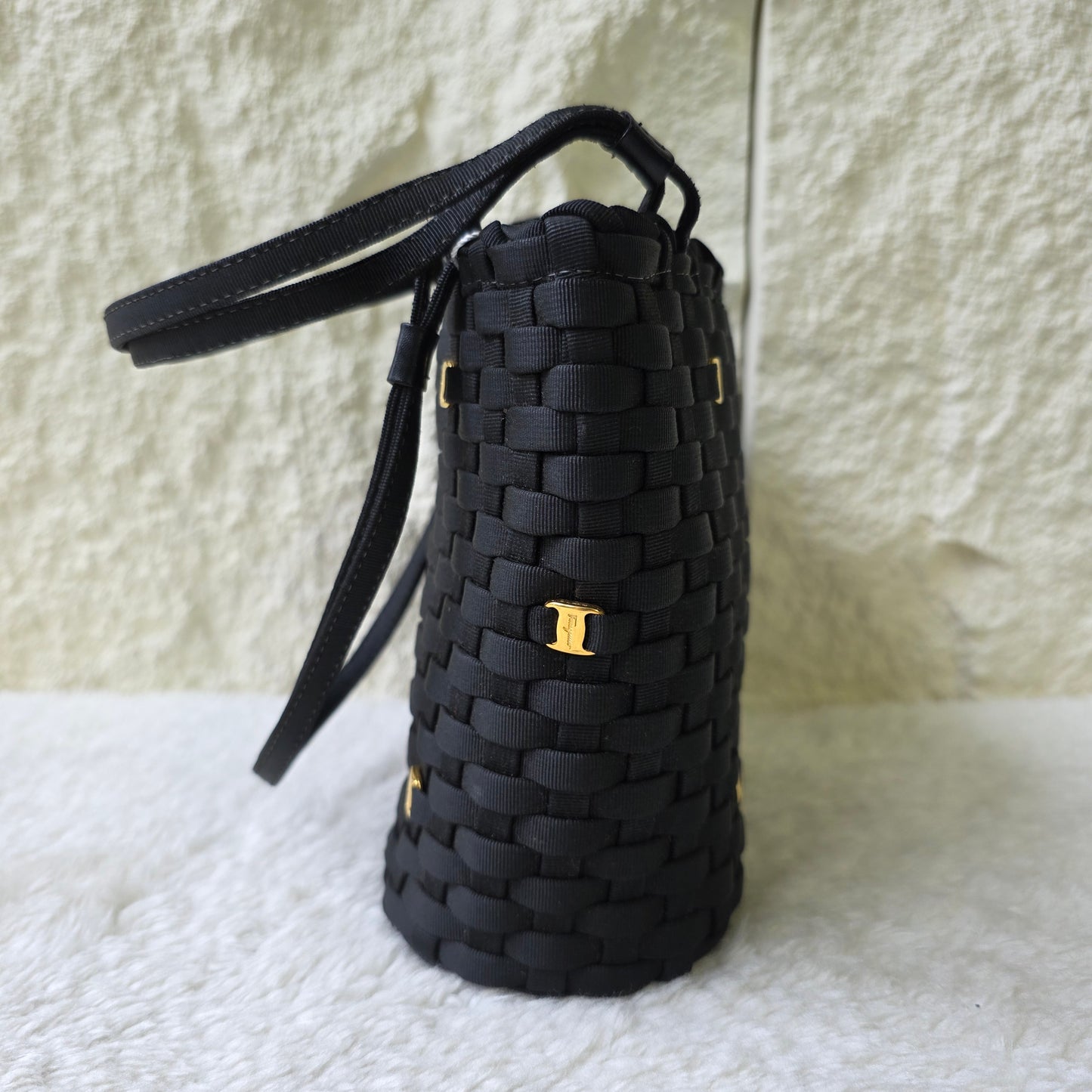 Salvatore Ferragamo Woven Nylon Tote Bag with Gancini Hardware Black (Pre-Owned)