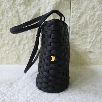Salvatore Ferragamo Woven Nylon Tote Bag with Gancini Hardware Black (Pre-Owned)