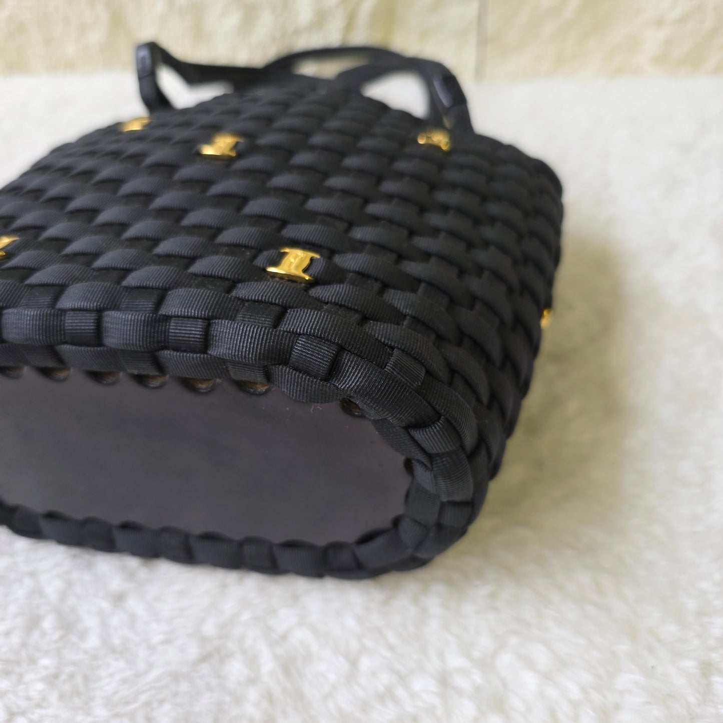 Salvatore Ferragamo Woven Nylon Tote Bag with Gancini Hardware Black (Pre-Owned)