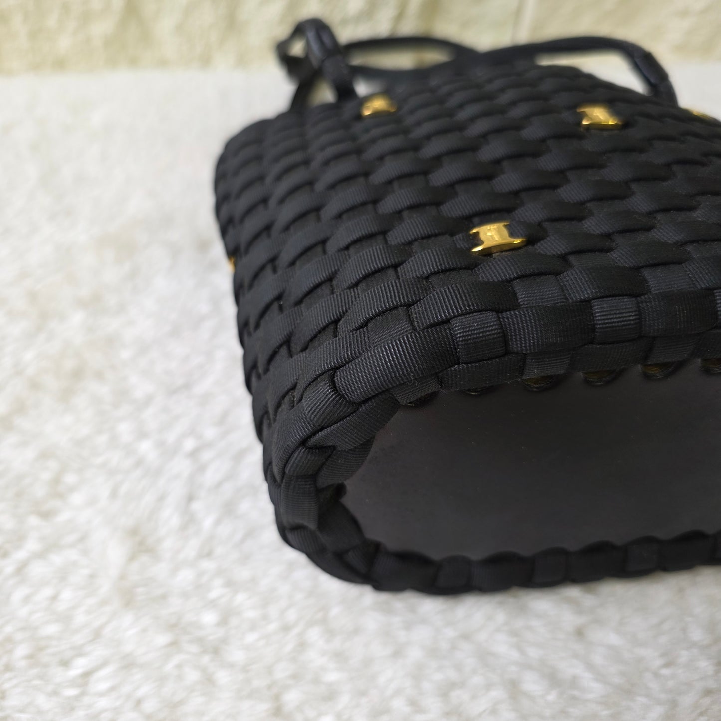 Salvatore Ferragamo Woven Nylon Tote Bag with Gancini Hardware Black (Pre-Owned)