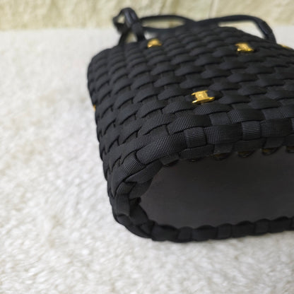 Salvatore Ferragamo Woven Nylon Tote Bag with Gancini Hardware Black (Pre-Owned)