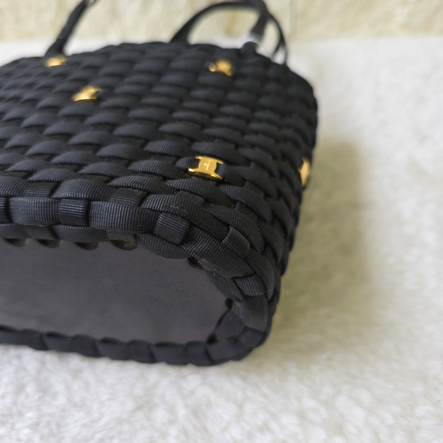 Salvatore Ferragamo Woven Nylon Tote Bag with Gancini Hardware Black (Pre-Owned)