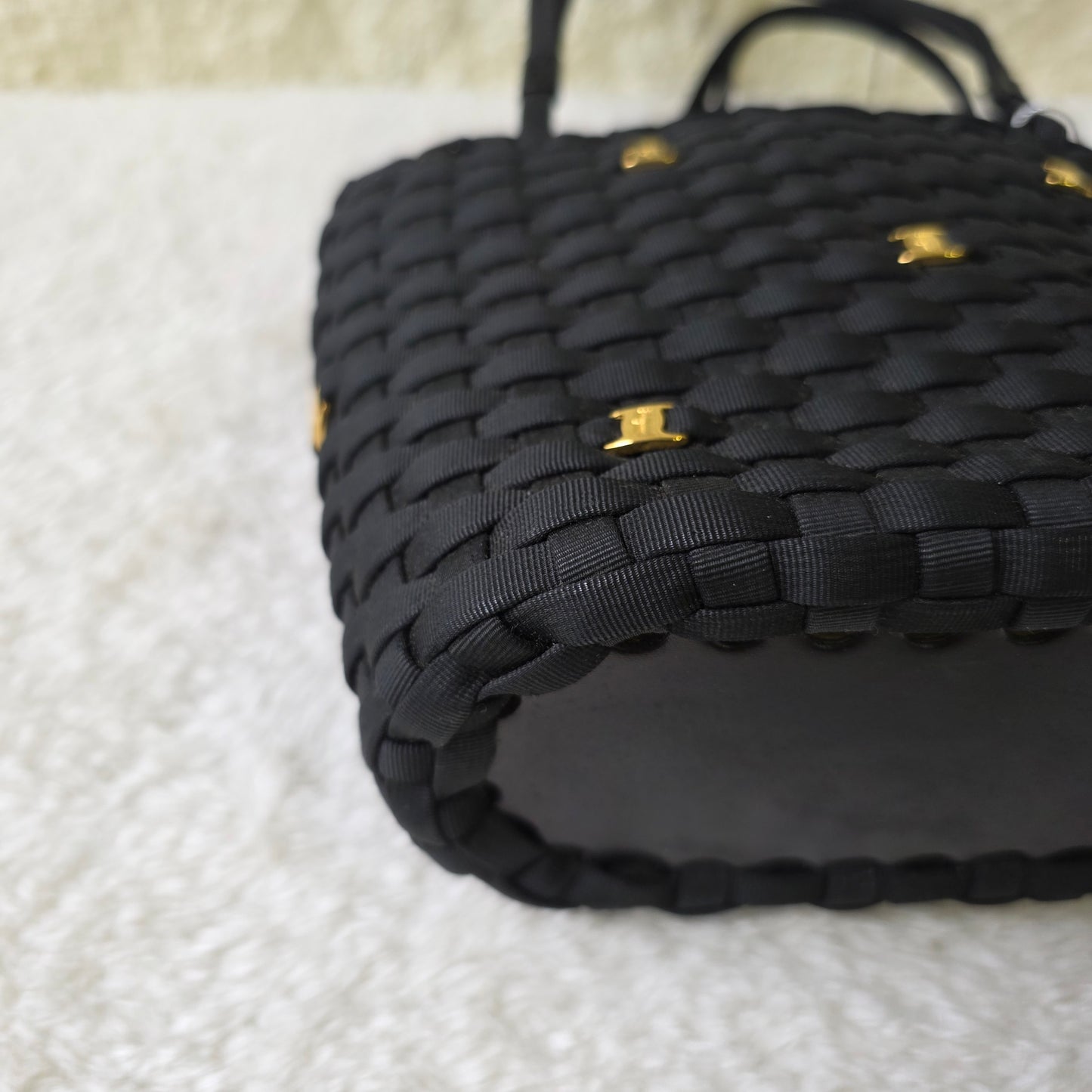 Salvatore Ferragamo Woven Nylon Tote Bag with Gancini Hardware Black (Pre-Owned)