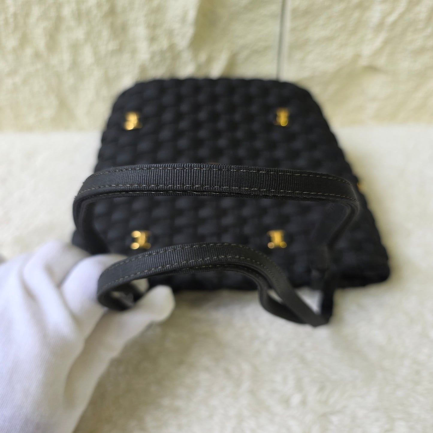Salvatore Ferragamo Woven Nylon Tote Bag with Gancini Hardware Black (Pre-Owned)