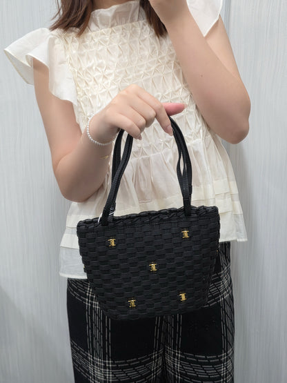 Salvatore Ferragamo Woven Nylon Tote Bag with Gancini Hardware Black (Pre-Owned)