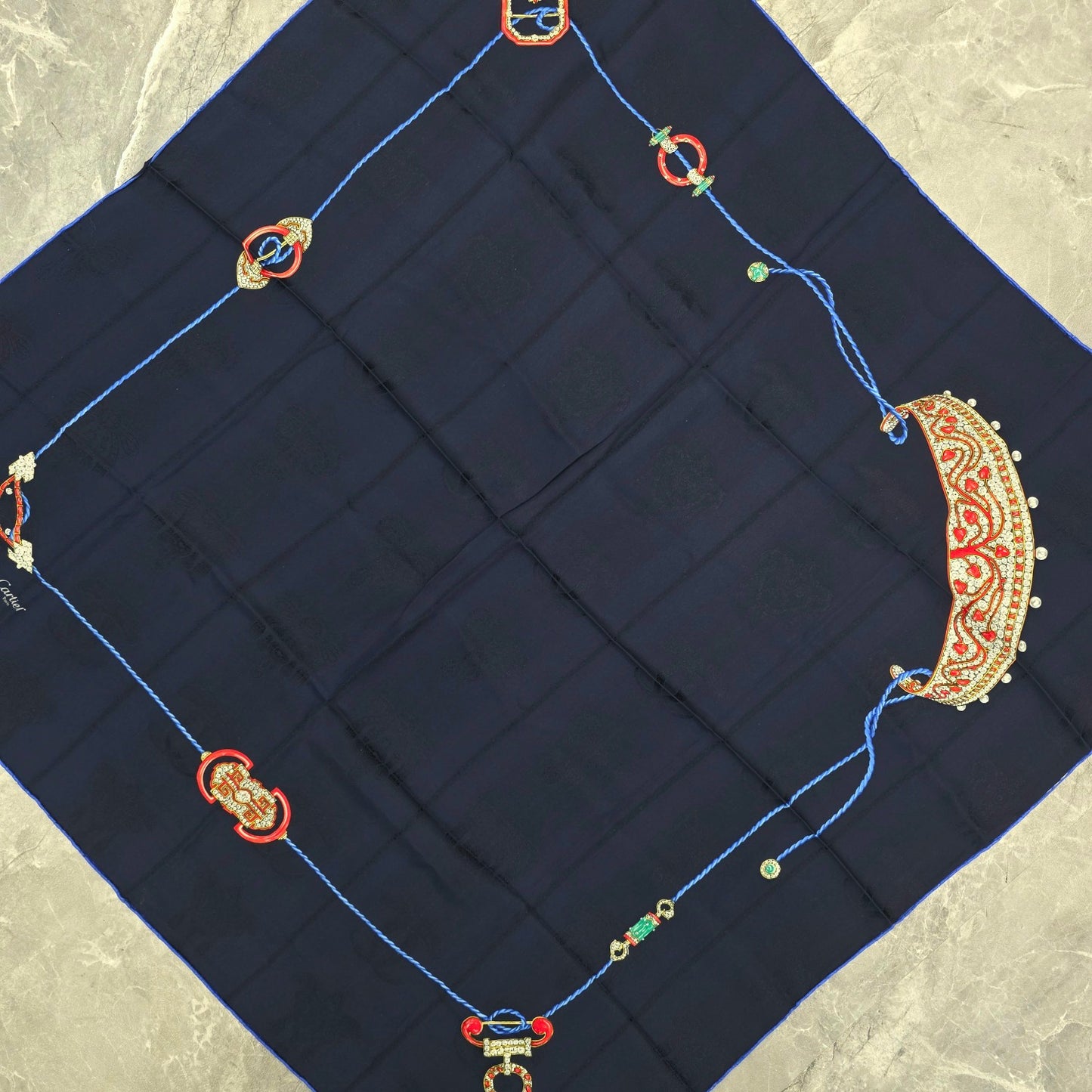 Must de Cartier Jewelry Motif Silk Scarf Navy (Pre-Owned)