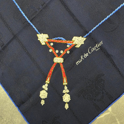 Must de Cartier Jewelry Motif Silk Scarf Navy (Pre-Owned)