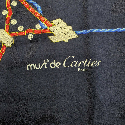 Must de Cartier Jewelry Motif Silk Scarf Navy (Pre-Owned)