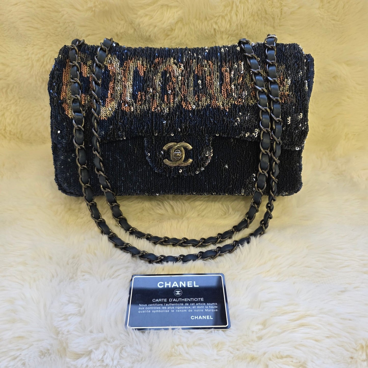Chanel Sequin Flap Chain Shoulder Bag Black Multicolor (Pre-Owned)