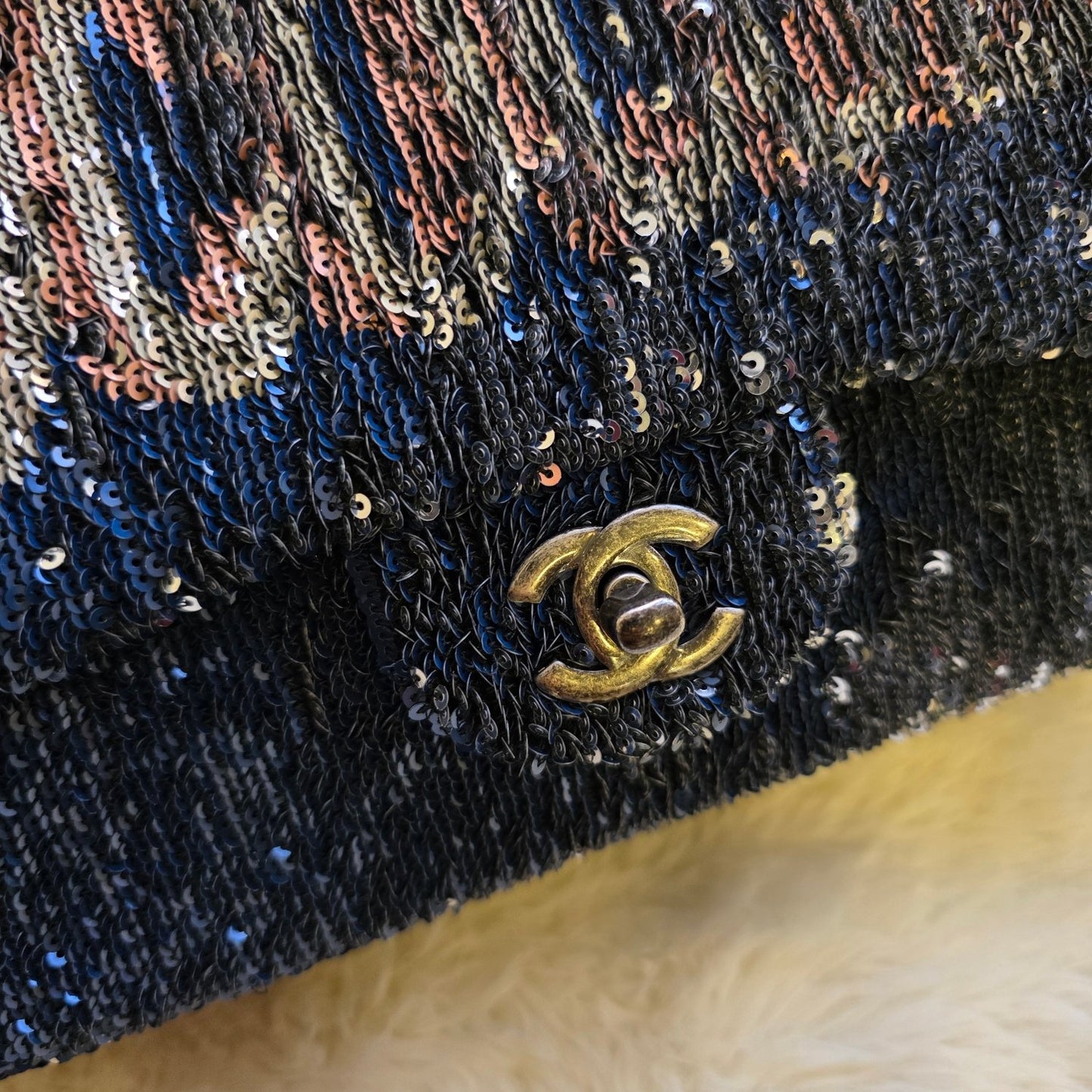 Chanel Sequin Flap Chain Shoulder Bag Black Multicolor (Pre-Owned)