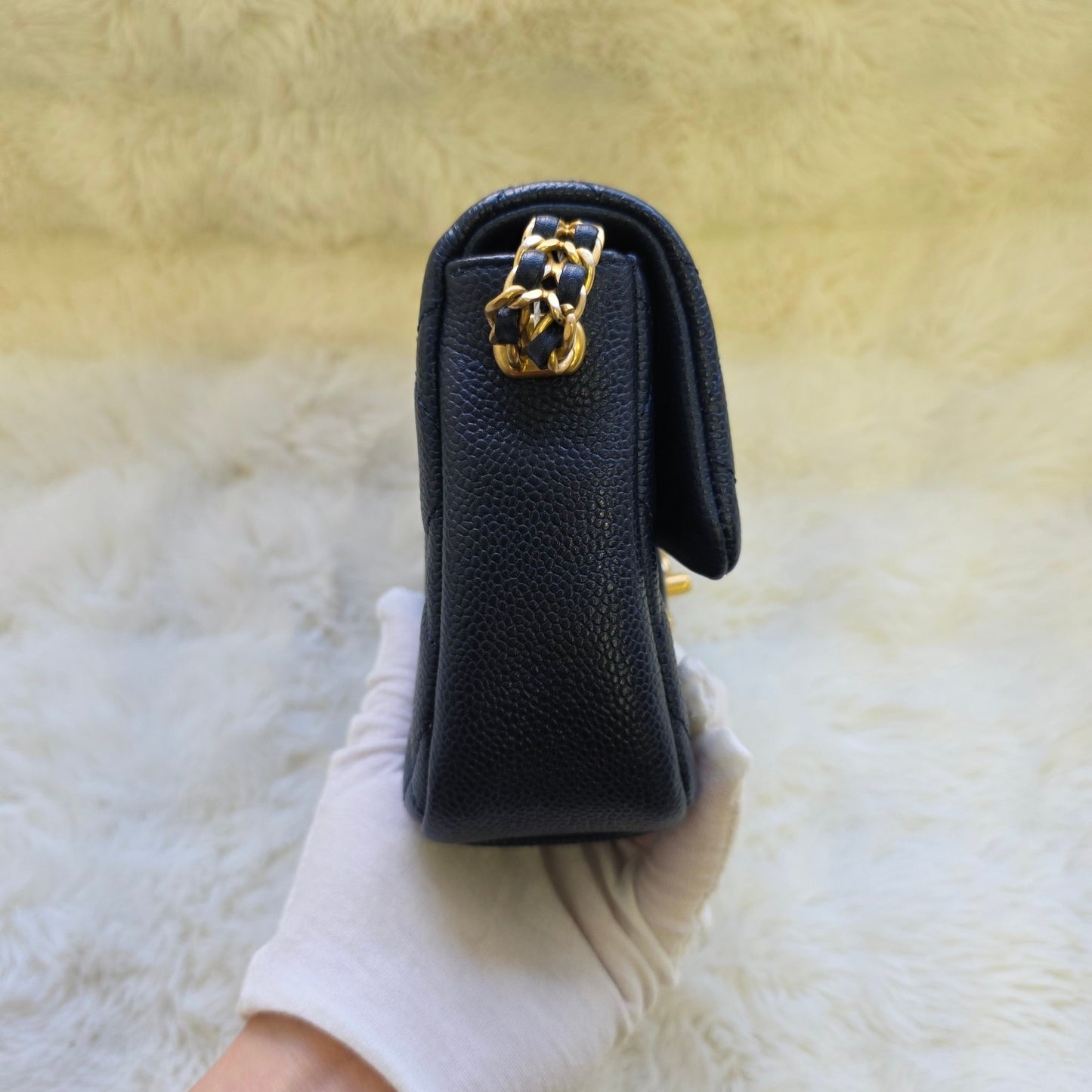 Chanel Mini Flap Bag Quilted Caviar Leather Chain Shoulder Navy (Pre-Owned)