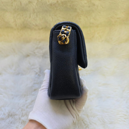 Chanel Mini Flap Bag Quilted Caviar Leather Chain Shoulder Navy (Pre-Owned)