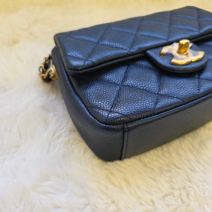 Chanel Mini Flap Bag Quilted Caviar Leather Chain Shoulder Navy (Pre-Owned)