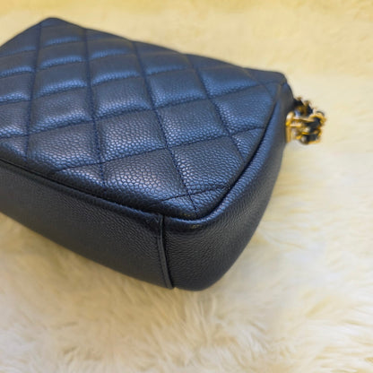 Chanel Mini Flap Bag Quilted Caviar Leather Chain Shoulder Navy (Pre-Owned)