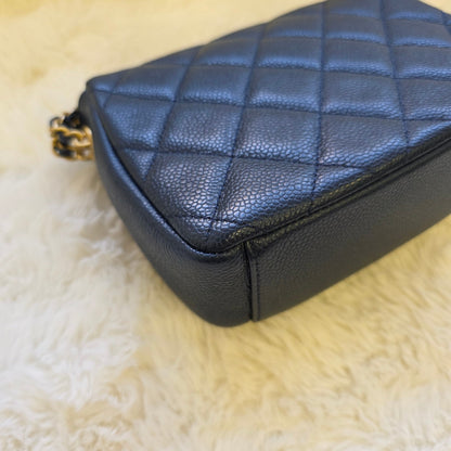 Chanel Mini Flap Bag Quilted Caviar Leather Chain Shoulder Navy (Pre-Owned)