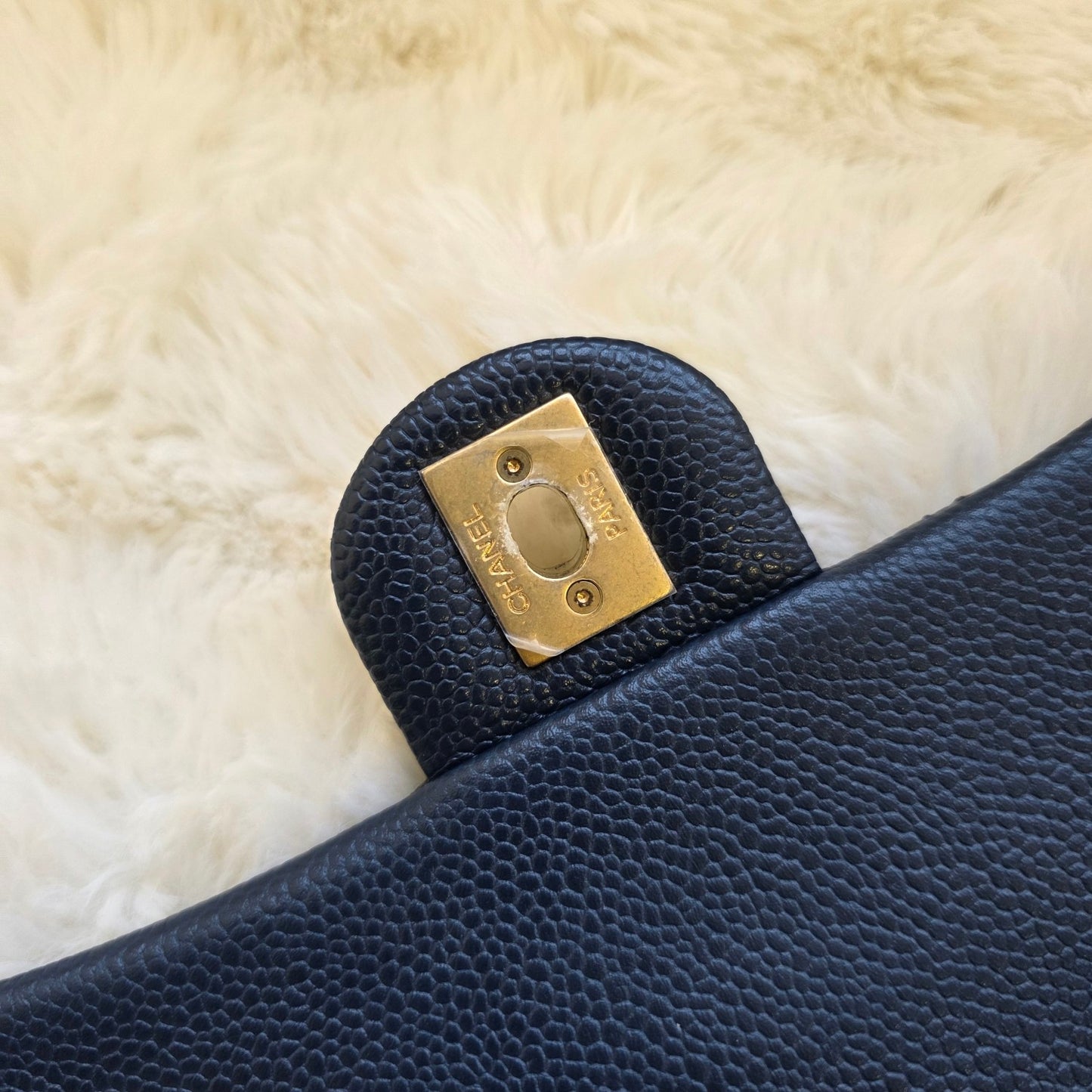 Chanel Mini Flap Bag Quilted Caviar Leather Chain Shoulder Navy (Pre-Owned)