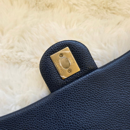 Chanel Mini Flap Bag Quilted Caviar Leather Chain Shoulder Navy (Pre-Owned)