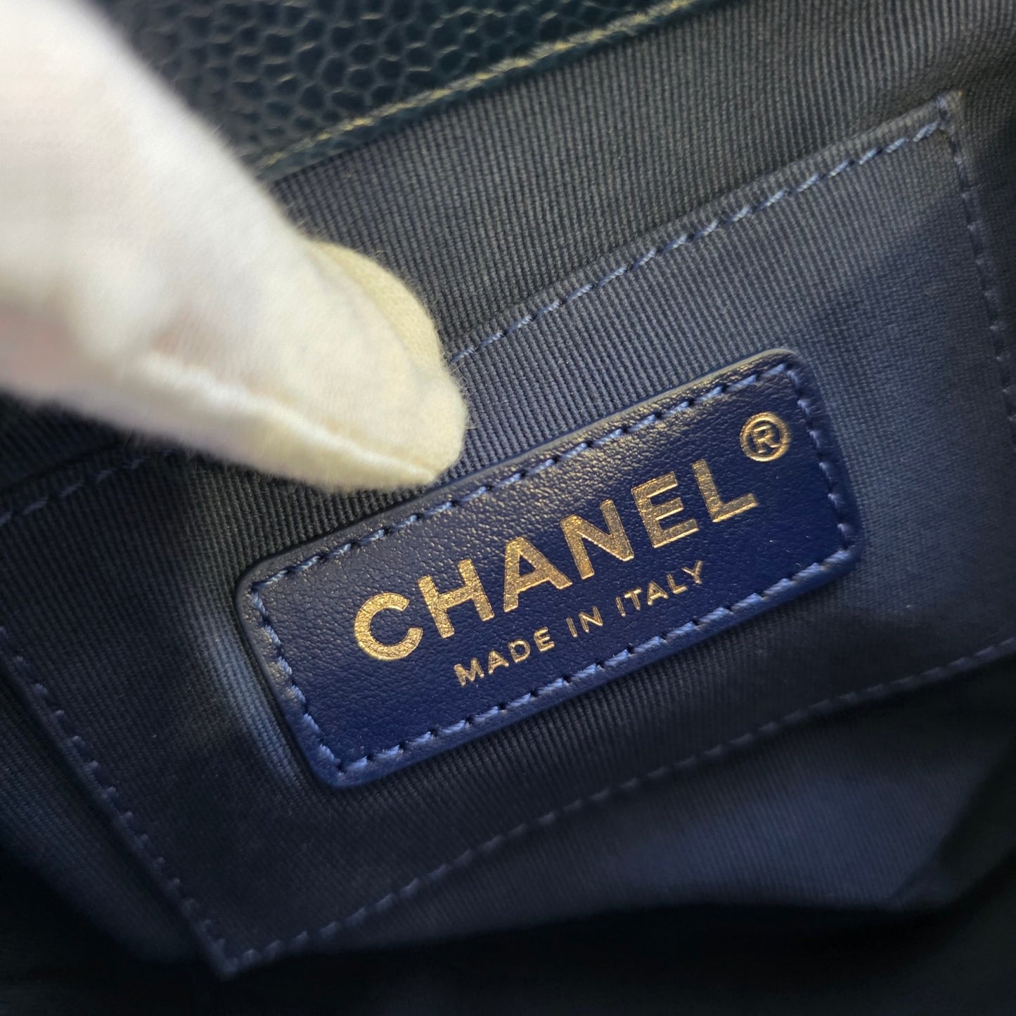Chanel Mini Flap Bag Quilted Caviar Leather Chain Shoulder Navy (Pre-Owned)