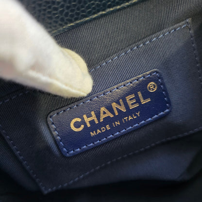 Chanel Mini Flap Bag Quilted Caviar Leather Chain Shoulder Navy (Pre-Owned)
