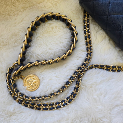 Chanel Mini Flap Bag Quilted Caviar Leather Chain Shoulder Navy (Pre-Owned)