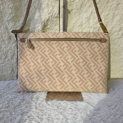 Fendi FF Monogram Canvas Flat Crossbody Shoulder Bag Beige (Pre-Owned)