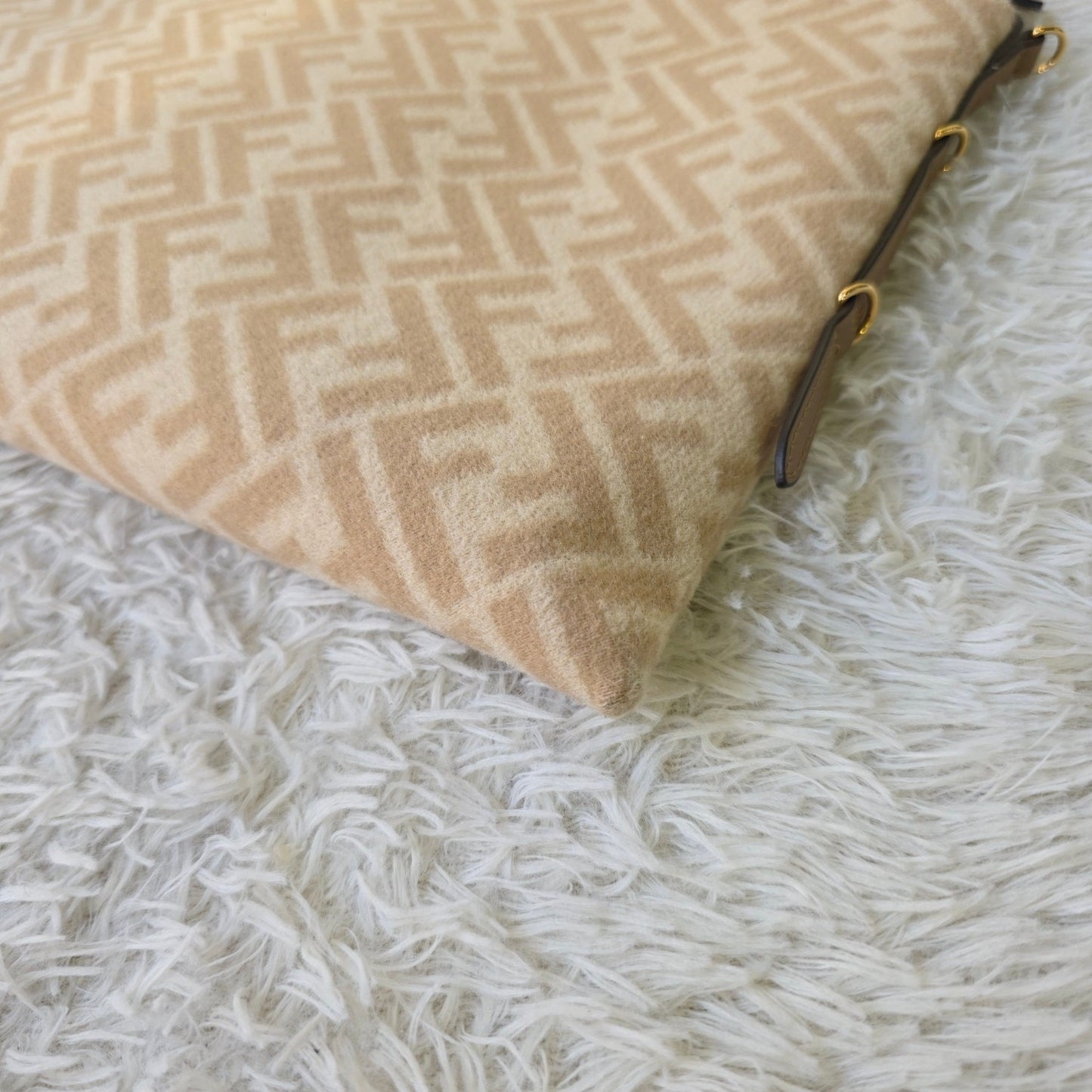 Fendi FF Monogram Canvas Flat Crossbody Shoulder Bag Beige (Pre-Owned)