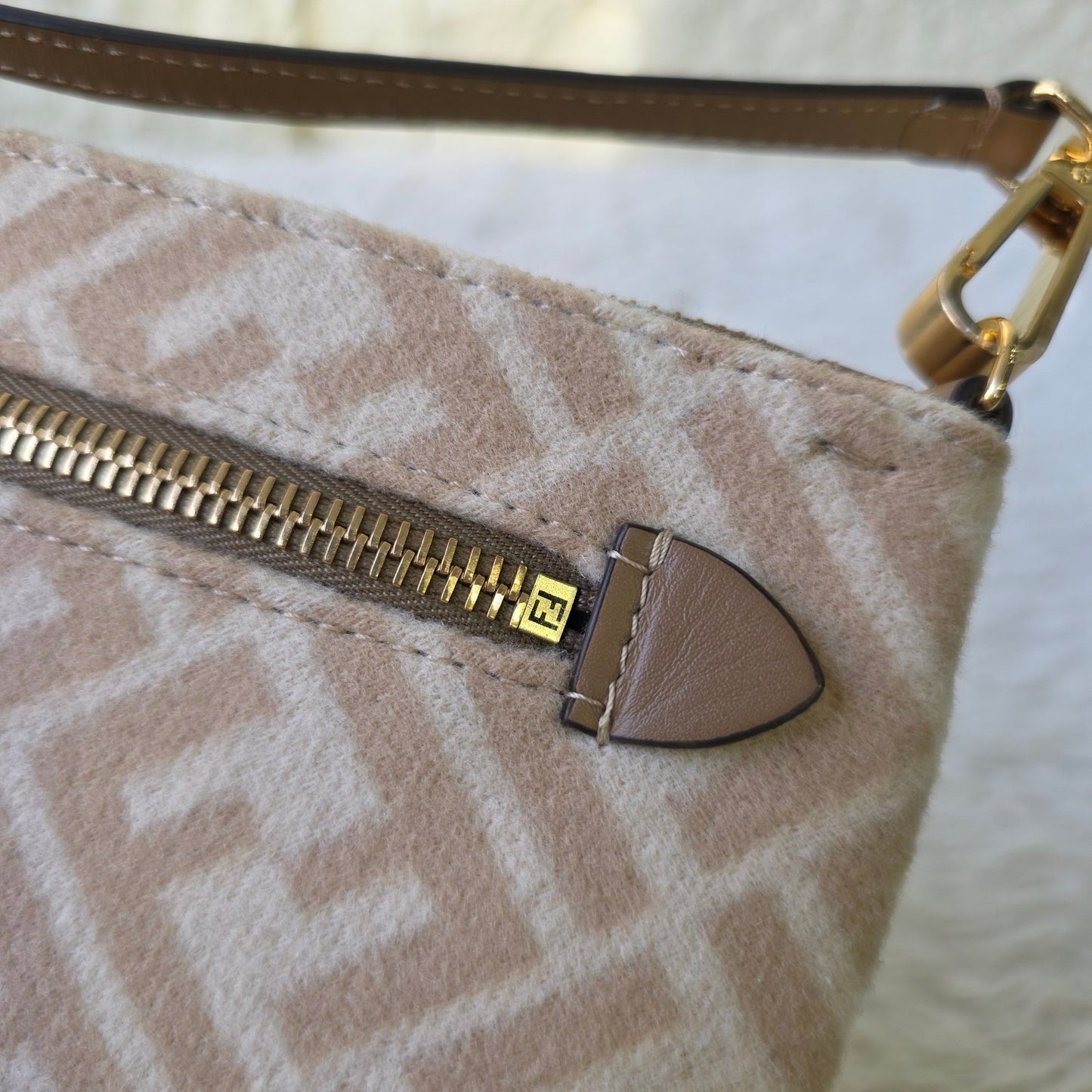 Fendi FF Monogram Canvas Flat Crossbody Shoulder Bag Beige (Pre-Owned)
