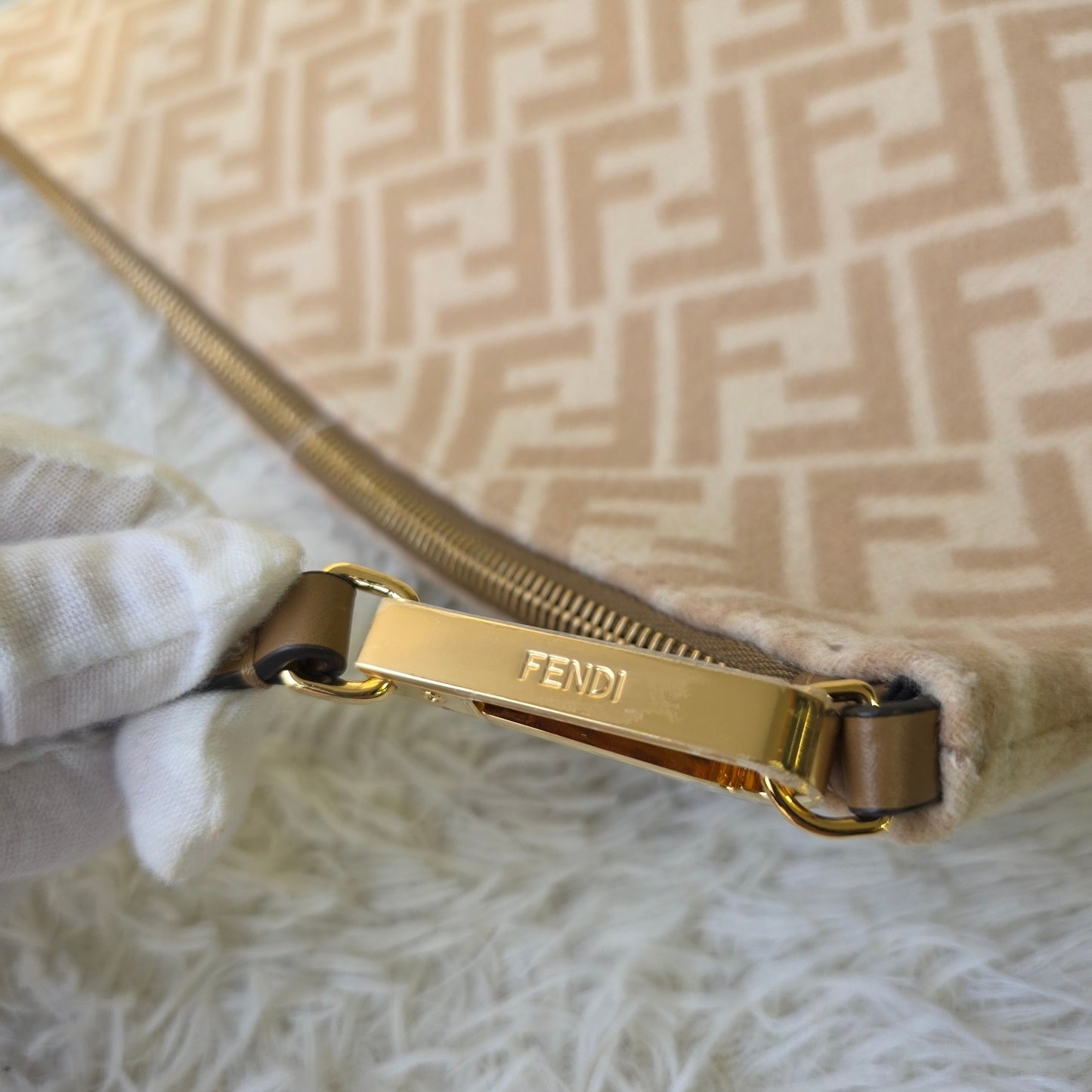 Fendi FF Monogram Canvas Flat Crossbody Shoulder Bag Beige (Pre-Owned)