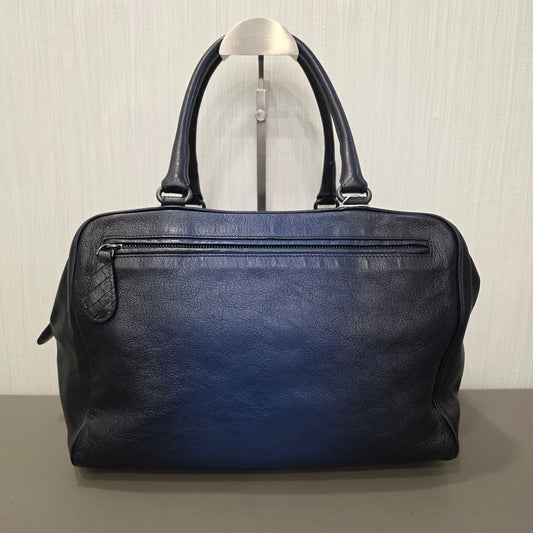 Bottega Veneta Intrecciato Detail Leather Boston Handbag Black (Pre-Owned)