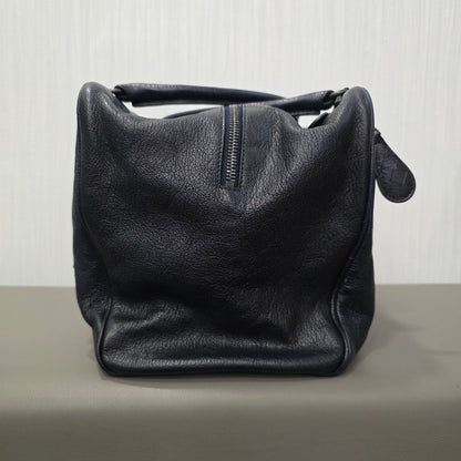 Bottega Veneta Intrecciato Detail Leather Boston Handbag Black (Pre-Owned)