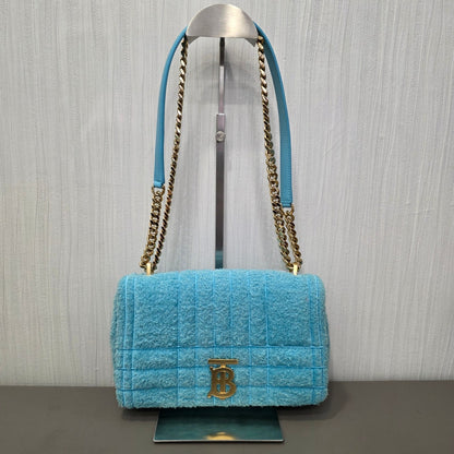 Burberry Lola Small Quilted Bouclé Shoulder Bag Light Blue (Pre-Owned)
