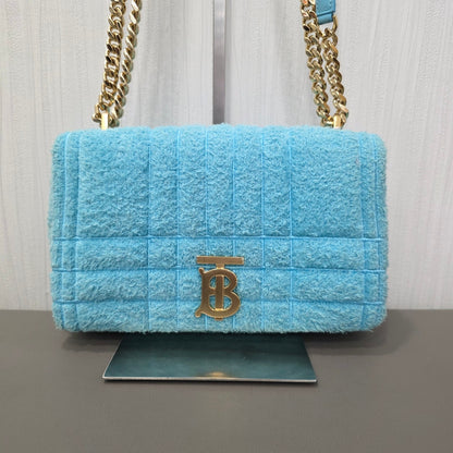 Burberry Lola Small Quilted Bouclé Shoulder Bag Light Blue (Pre-Owned)
